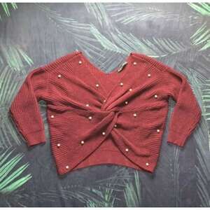 Haute Rogue Pearled Burgundy Knit Sweater S